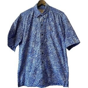 Johari West Men's Hawaiian Button Shirt Size M Blue‎ Short Sleeve Cotton